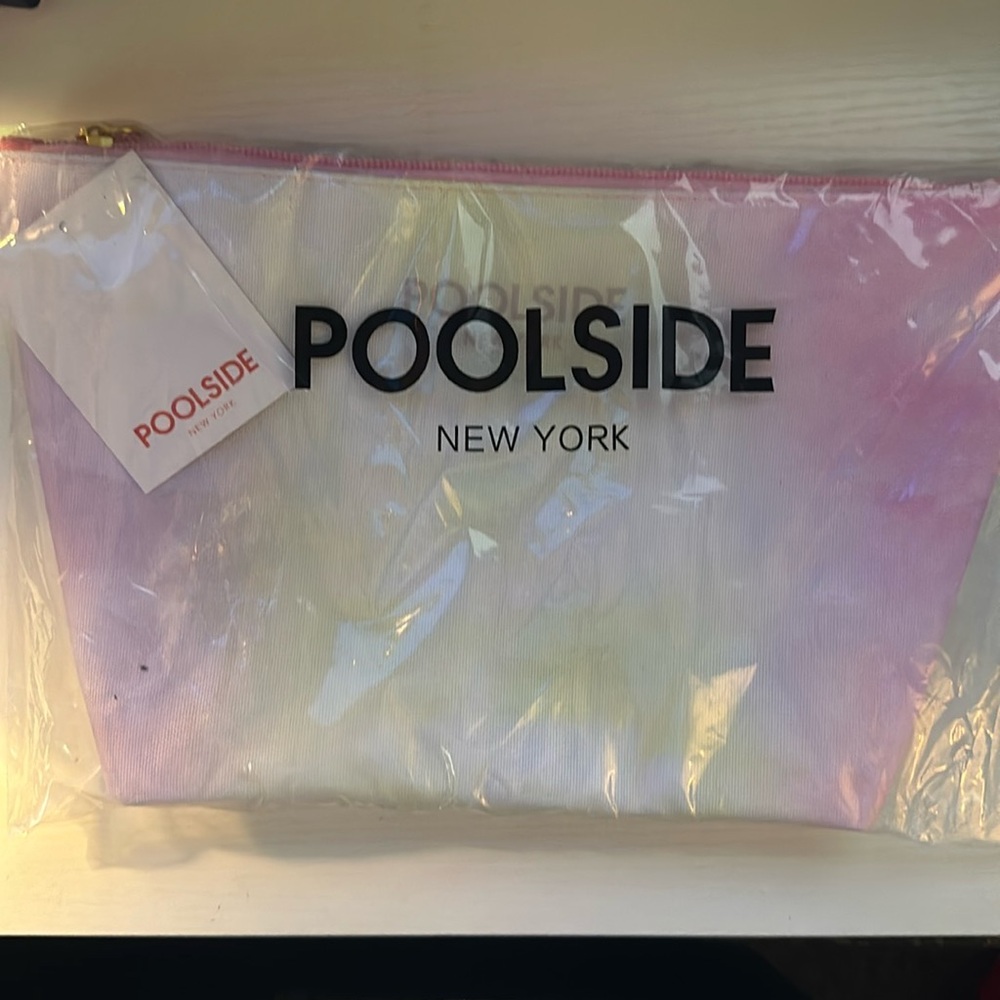 New *POOLSIDE NEW YORK* Wet/Dry Water Resistant Bikini Zip Pouch Bag 11.5  x 7in